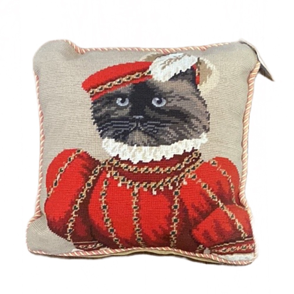 Vintage Carol Lew Old World Pet Portrait Needlepoint Pillow
